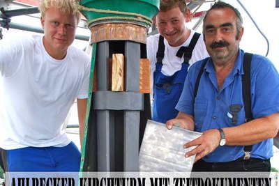 Ahlbecker Kirchturm mit Zeitdokumenten