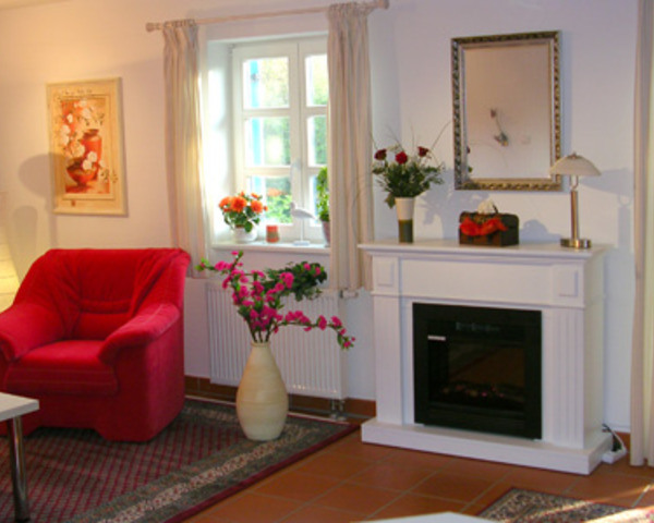 Ferienwohnung Dranske : Wohnzimmer mit Kamin Ferienwohnung Dranske : Wohnzimmer mit Kamin
